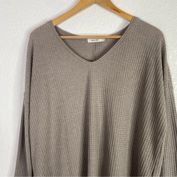 Mod Ref Taupe Waffle Knit Long Sleeve Top - Picture 2 of 6